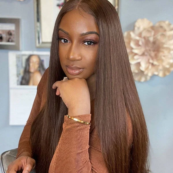 XSYWIG Hair Light Brown Wig Straight Human Hair Wig Lace Front Wigs Colored Wigs And Lace Closure Wig