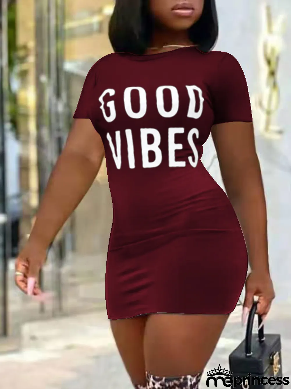 Summer Women Sexy Letter Round Neck Print Dress