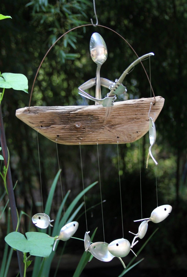 Fishing Man Spoon Fish Sculpture Unique Boat Recycled image 4
