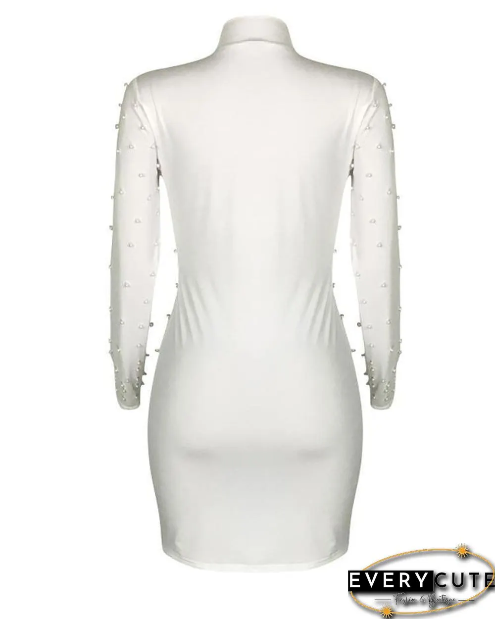 Beading Embellished Long Sleeve Bodycon Dress White Dresses