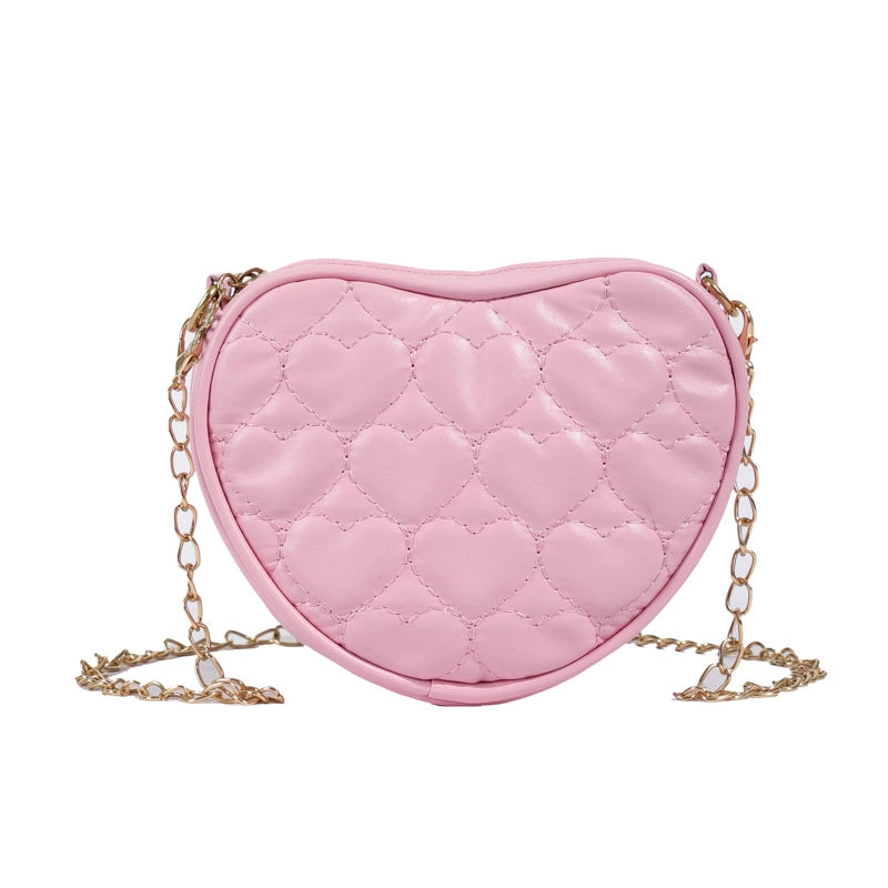 Kid’S Small Pu Leather Solid Color Cute Heart-shaped Zipper Crossbody Bag