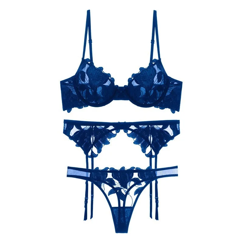 Fancy Underwear Lace Women's Bra and Panty Set Floral Embroidery Brief Sets Sexy Thin Bralette Female Erotica Intimates Lingerie