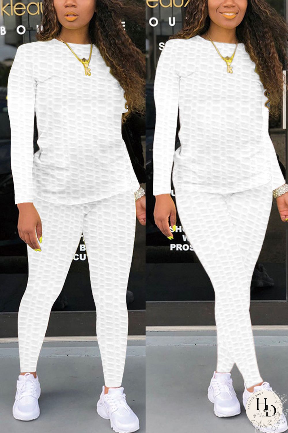 White Fashion Casual Solid Zipper Basic O Neck Long Sleeve Two Pieces