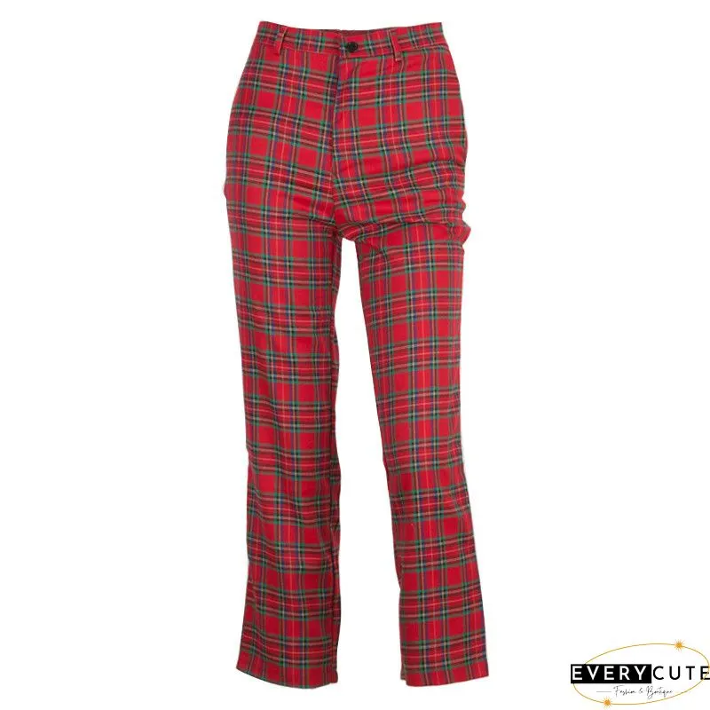 Plaid Drawstring High Waist Fold Sweatpants P13918