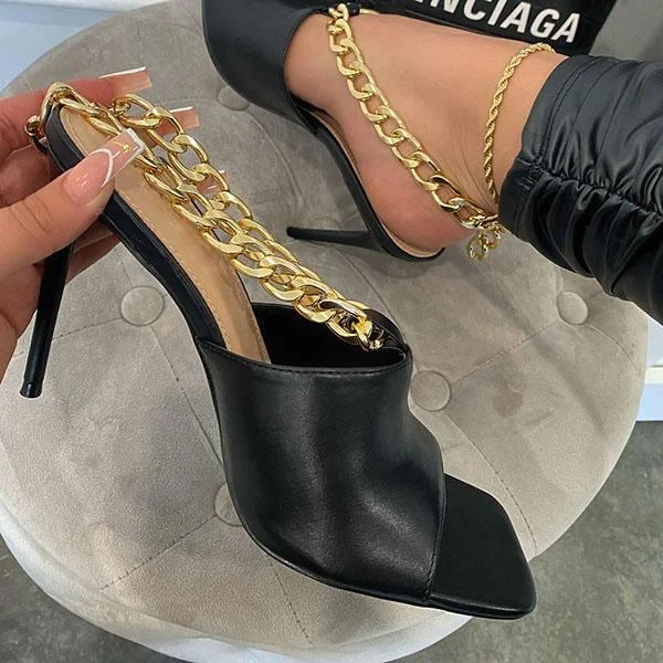 Fashion Stiletto Metal Chain Slippers