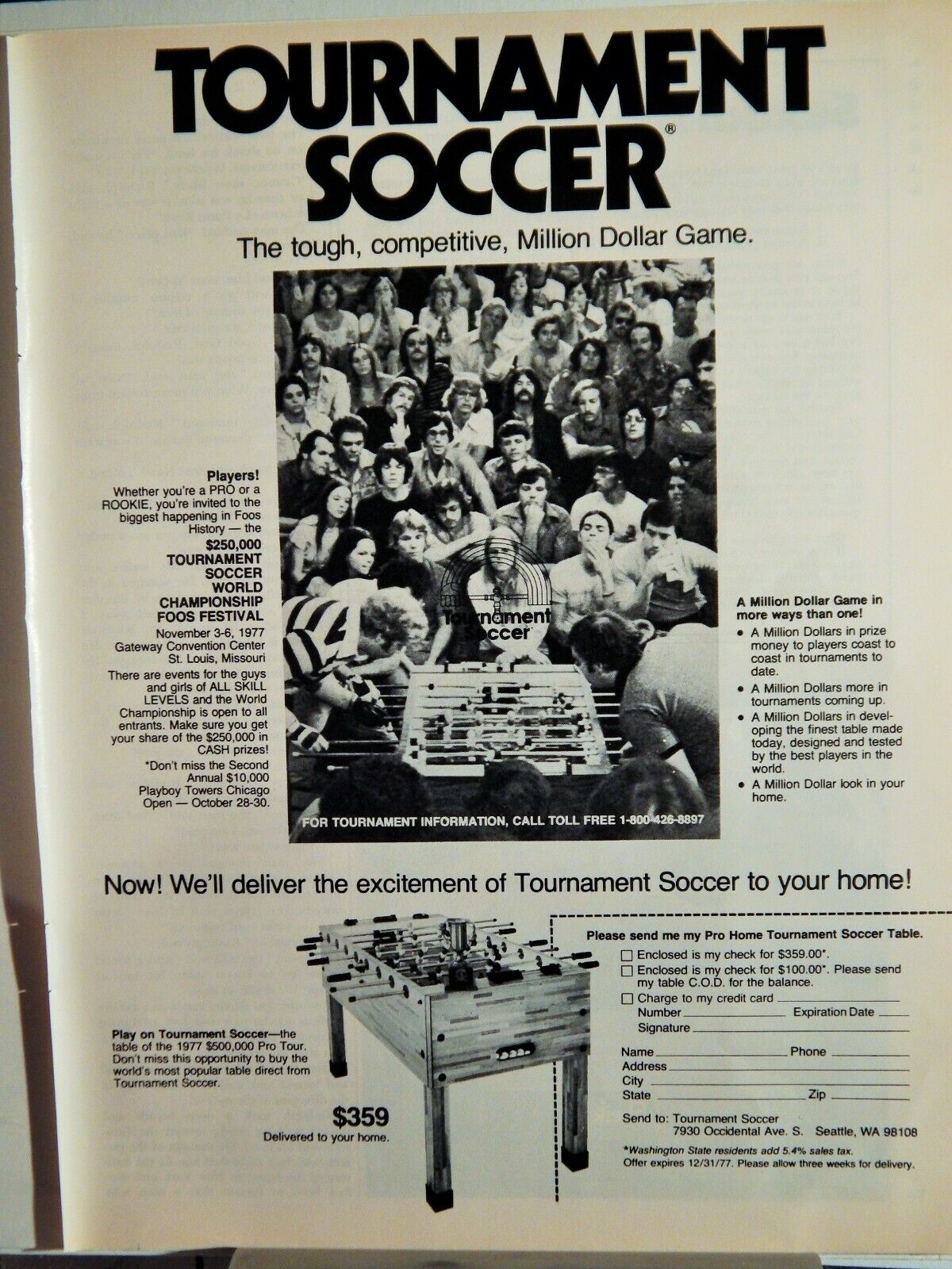 PRO HOME TOURNAMENT SOCCER TABLE ORIG. VTG 1977 Photo Poster painting AD,