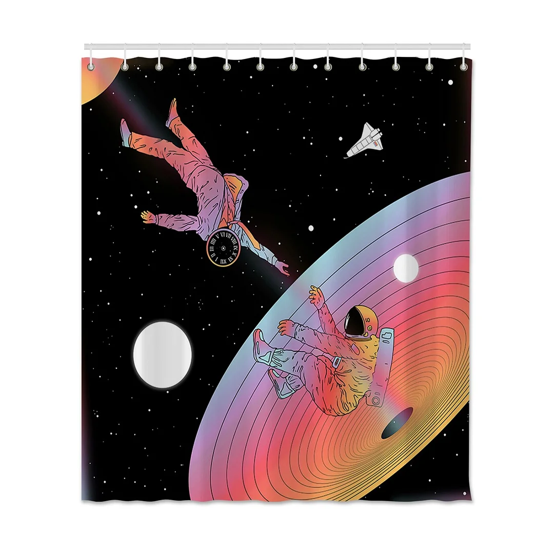 Astronaut Moon Printed Shower Curtain Set Waterproof Bathroom Shower Curtain Set Astronaut Modern Bath Shower Curtain With Hooks