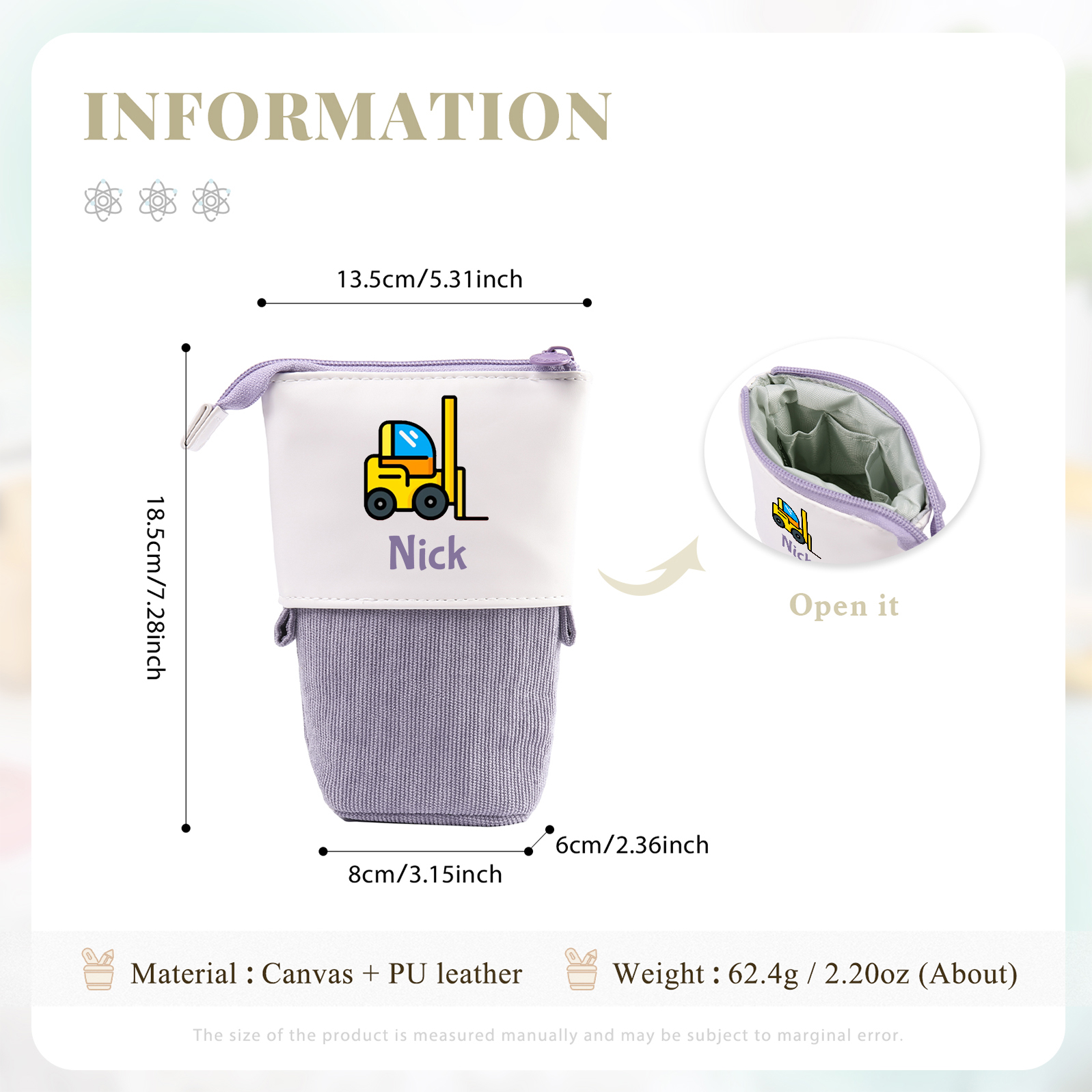 Astuccio per matite personalizzato con 1 nome e 1 veicolo da costruzione regalo per scuola elementare bambini