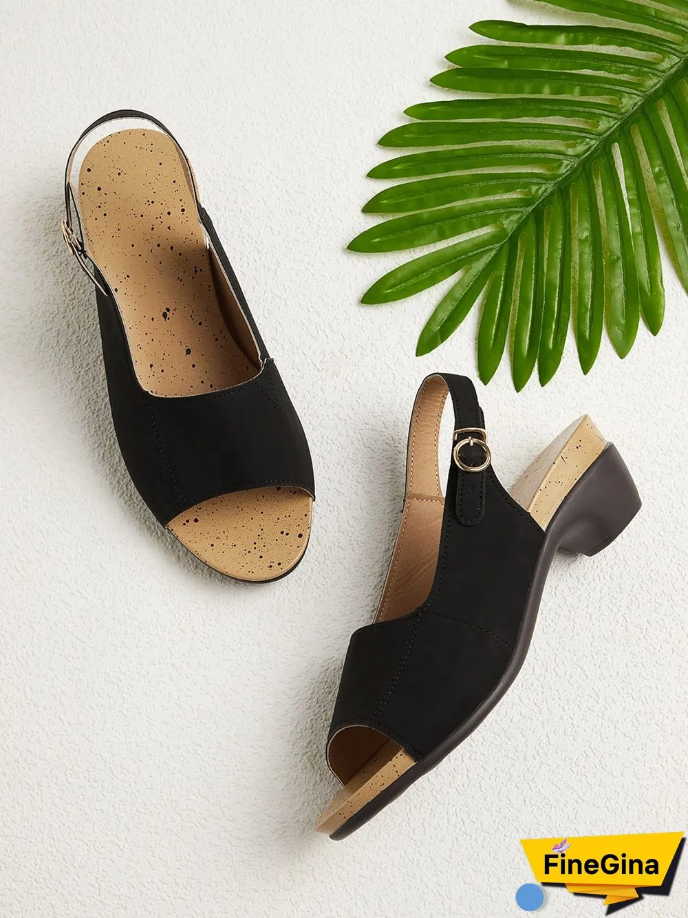 Retro Solid Simple Open Toe Chunky Heel Sandals