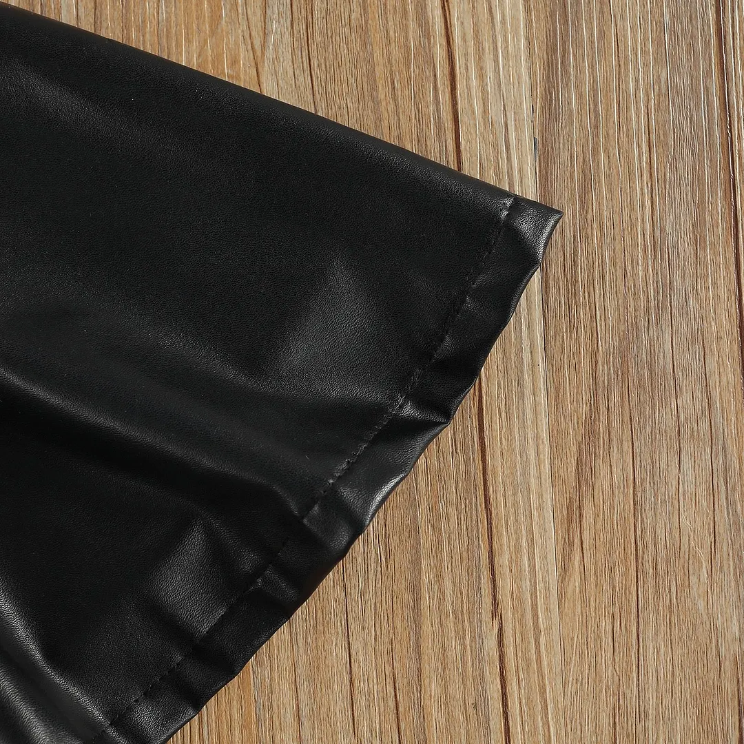 0-5Years Infant Kids Baby PU Dress Solid Black Synthetic Leather Dress Ruffled Sleeveless Fashion Gown Outfits