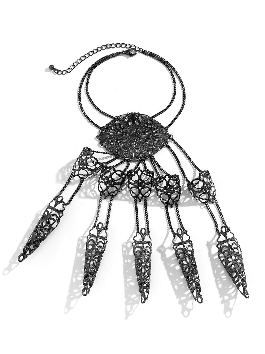 Gothic Dark Ring Bracelet with Chains