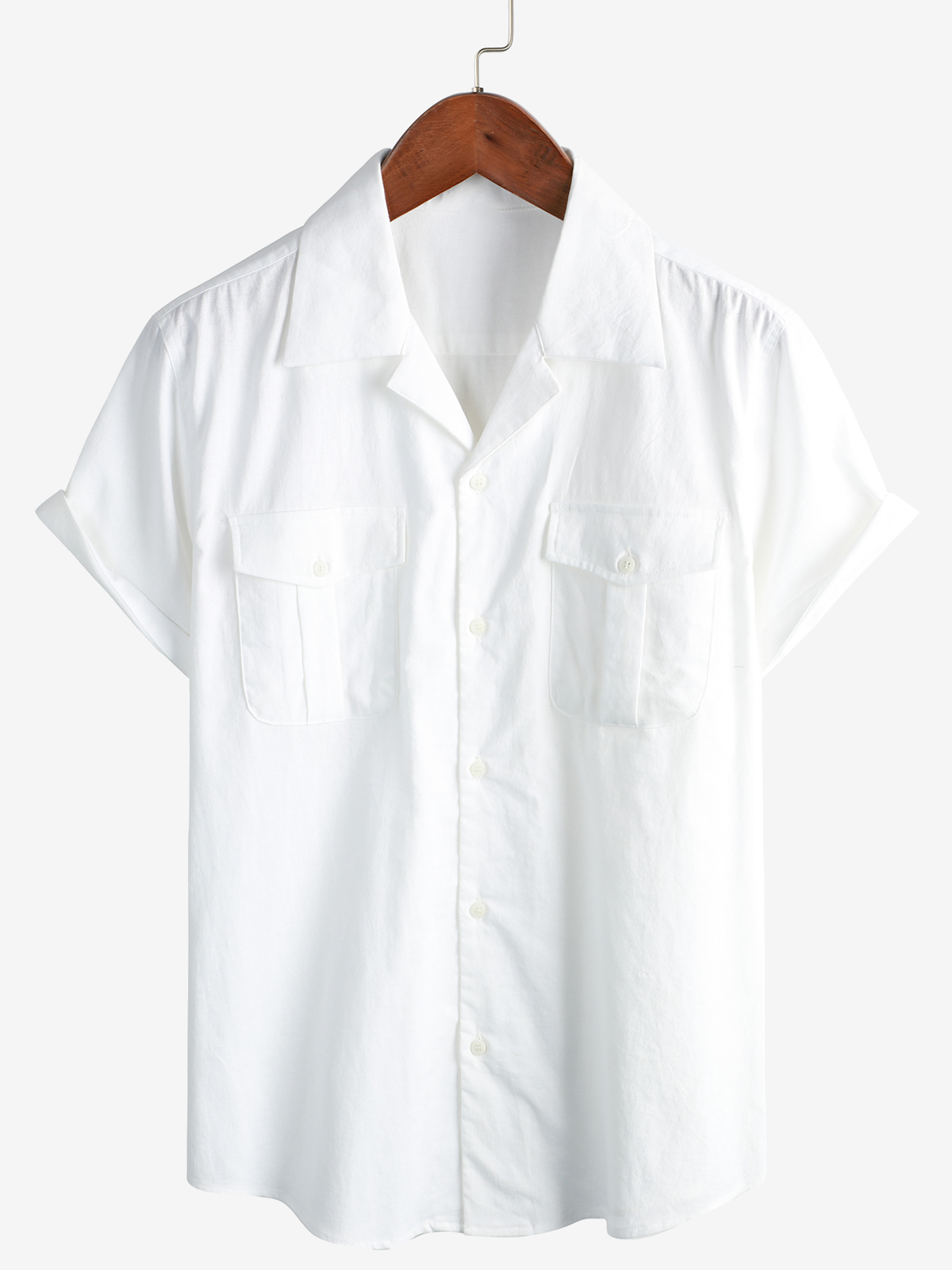 Men's Hawaiian Cotton Linen Pocket Cuban Beach Short Sleeve Summer Button Camp Shirt