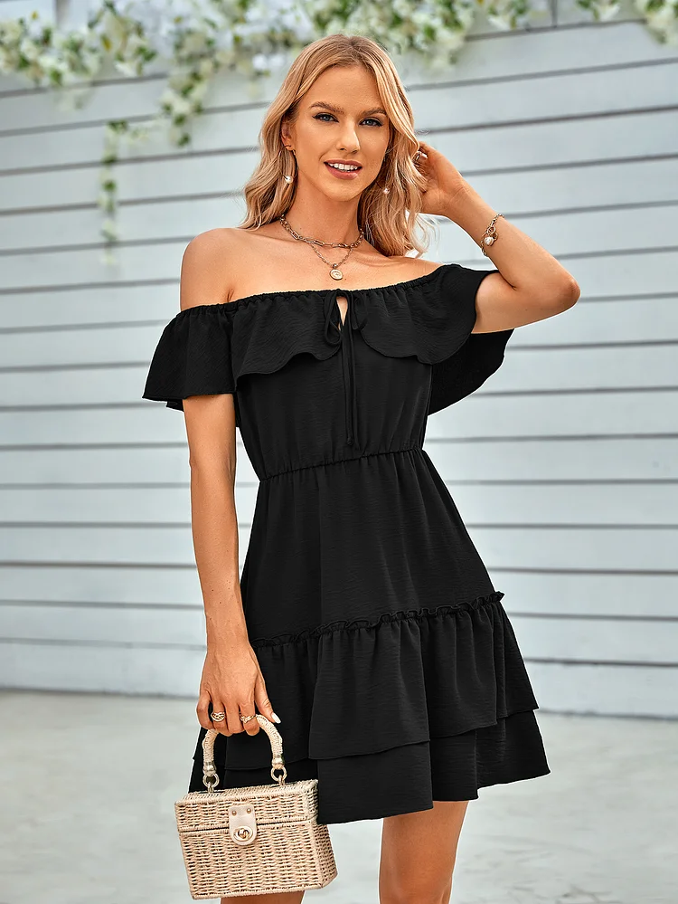 Elegant Fashion Ruffle Slash Neck Off Shoulder Mini Dress