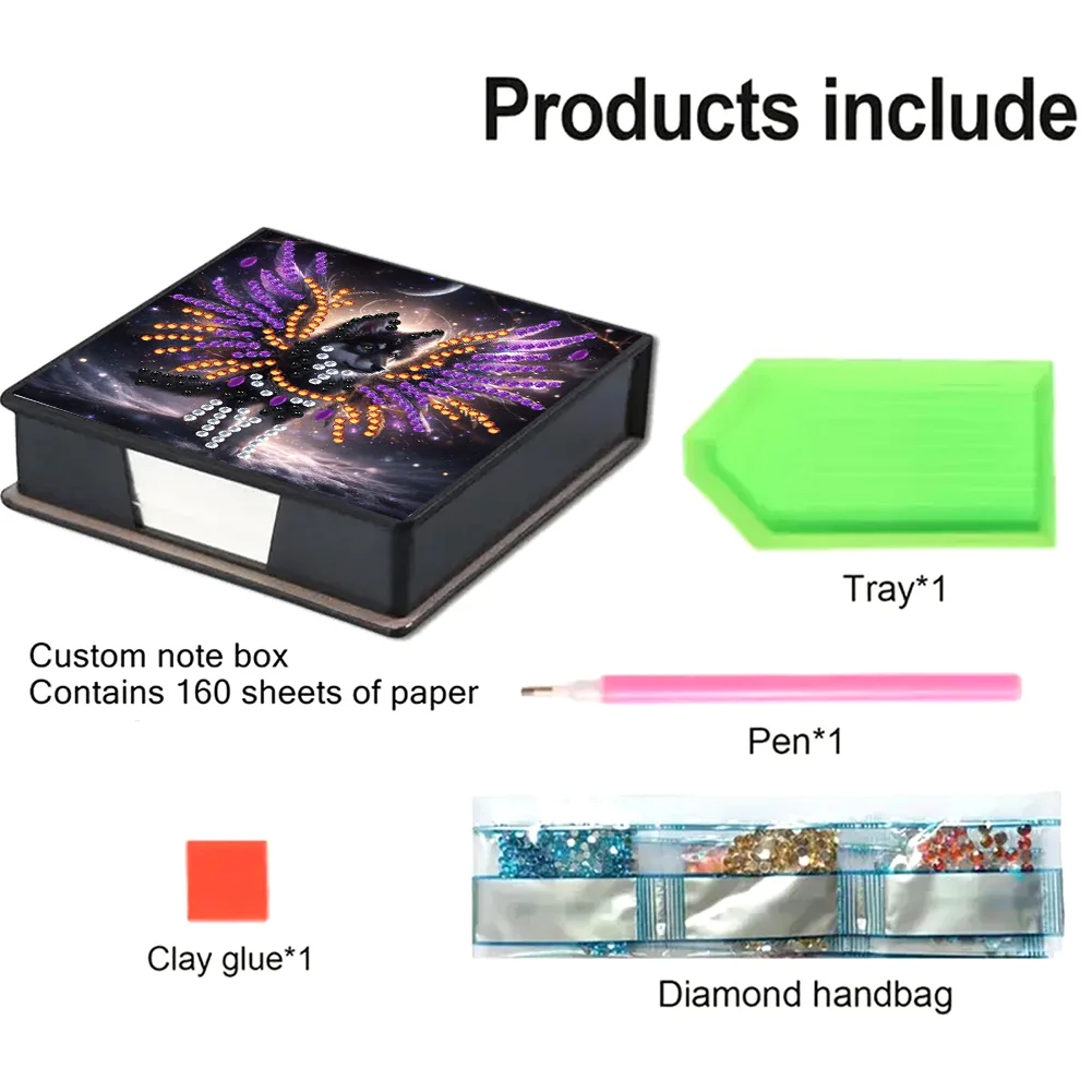 PU 5D Diamond Painting Kit Note Box DIY Diamond Art Notepad Box (Wolf)