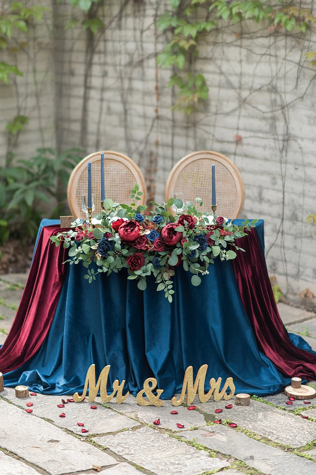 Head Table Floral Swags in Burgundy & Navy