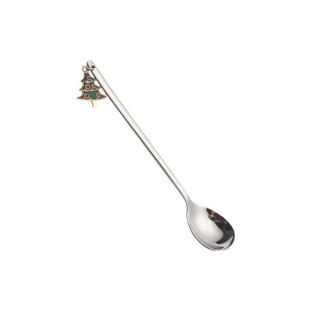 1PCS Metal Merry Christmas Ice Cream Coffee Spoon Shovel Shape Shell Tea Spoons 2 Colors Afternoon Tea Dessert Long Handle Spoon