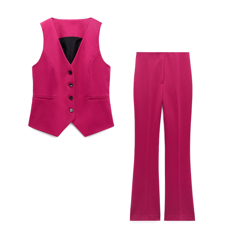 Fashion V Neck Single Breasted Solid Color Waistcoat Two Piece Set