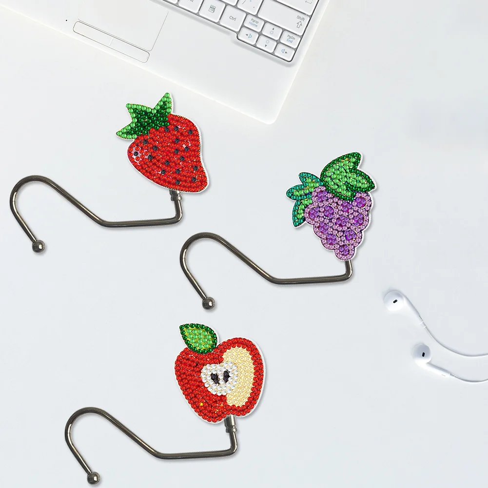 3Pcs Fruit Rhinestone Painting Keychain Hanger DIY Diamond Painting Art Hooks