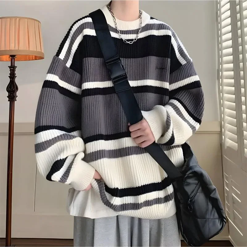 Brownm Striped Knitted Sweater