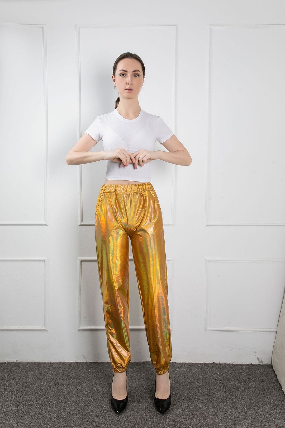 Casual Sports Street Hip Party Shiny Trousers Laser Loose Women's