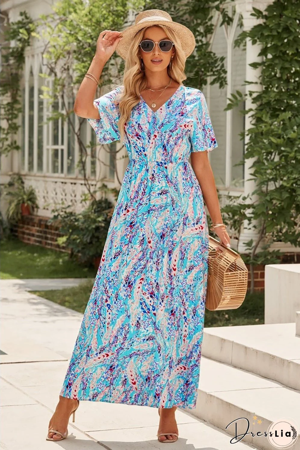Multicolored V-Neck Maxi Dress