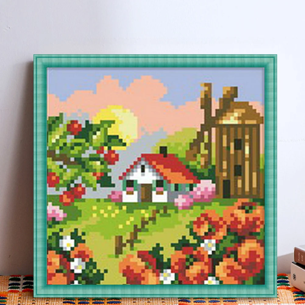 9CT Full Stamped Cross Stitch Bead Embroidery - Landscape Spring(Canvas|17*17CM)