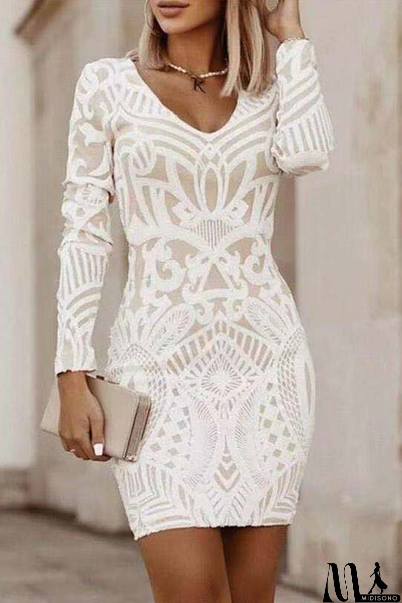 MidiSono - Casual Daily Patchwork V Neck Wrapped Skirt Dresses