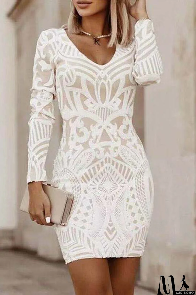 MidiSono - Casual Daily Patchwork V Neck Wrapped Skirt Dresses