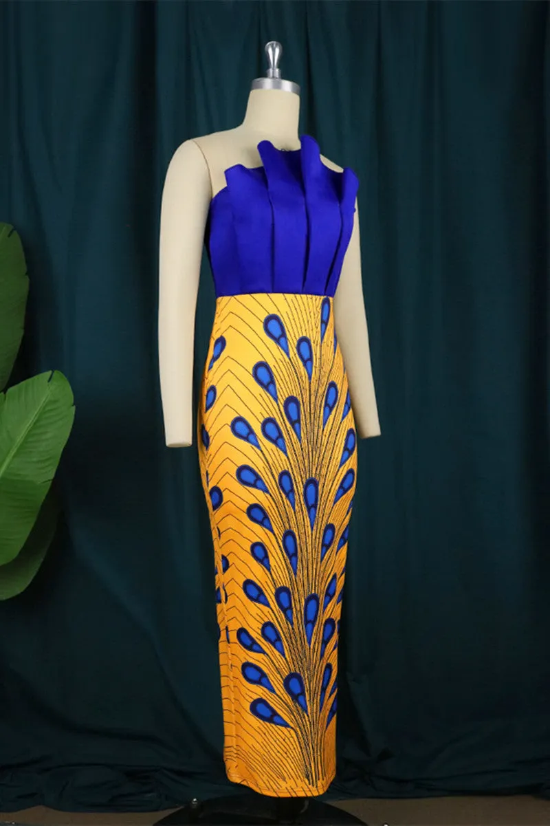 Sexy Formal Print Patchwork Backless Strapless Evening Dress Dresses