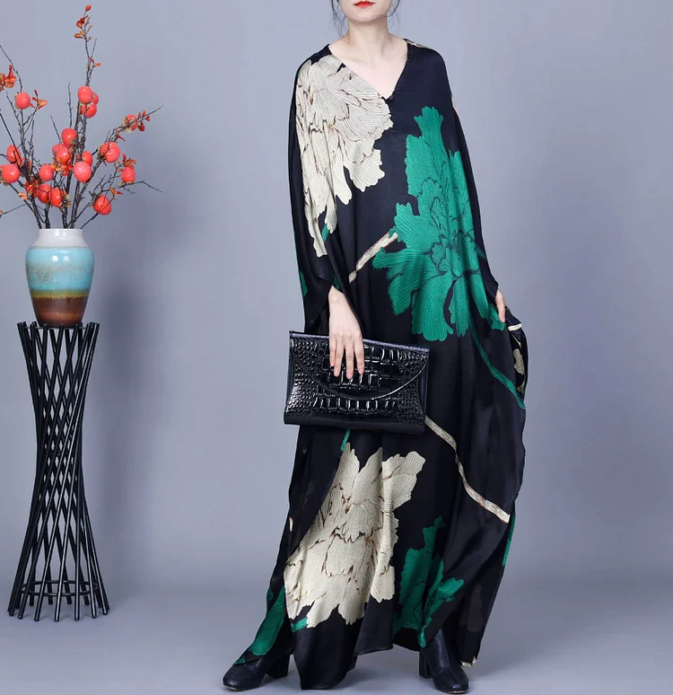 Elegant Style Printed Long Sleeve Maxi Dress