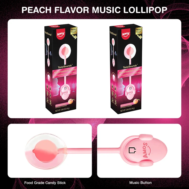 Amos Recordable Lollipop Candy Suckers-Peach Flavor