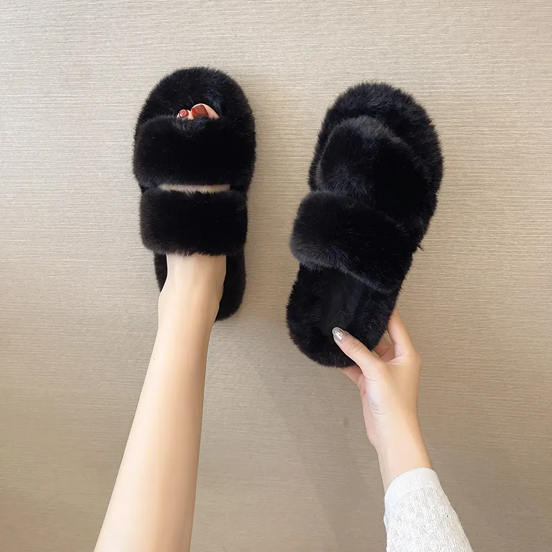 Breakj Breakj Autumn And Winter New Plush Slippers Women Home Warm Cotton Slippers Casual Fashion Wearing Hair Slippers Women