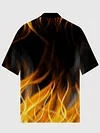 Fire Flame Printing Cuban Collar Men's Short Sleeve Shirt