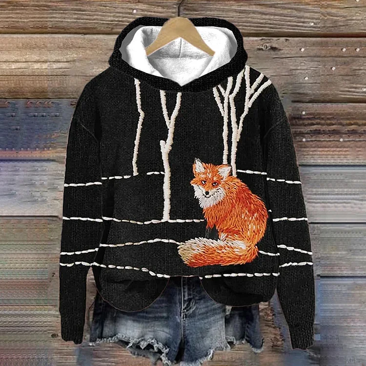 Forest Fox Art Gemütlicher Strick-Hoodie