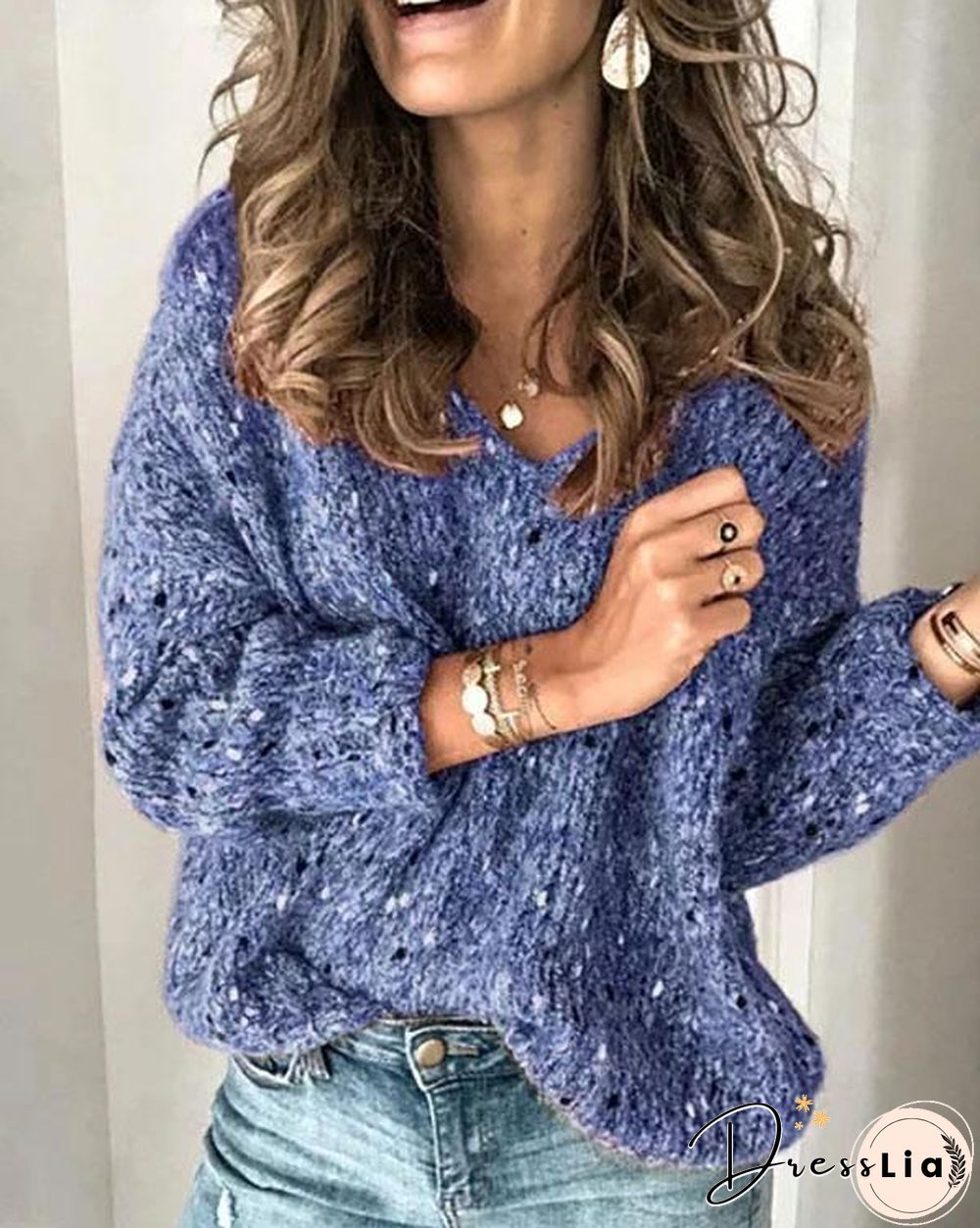 Red V Neck Long Sleeve Sweater