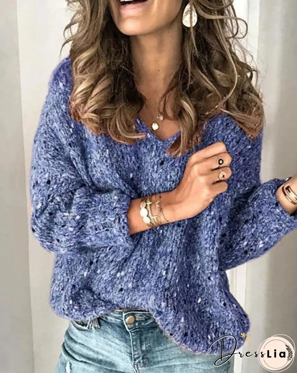 Red V Neck Long Sleeve Sweater