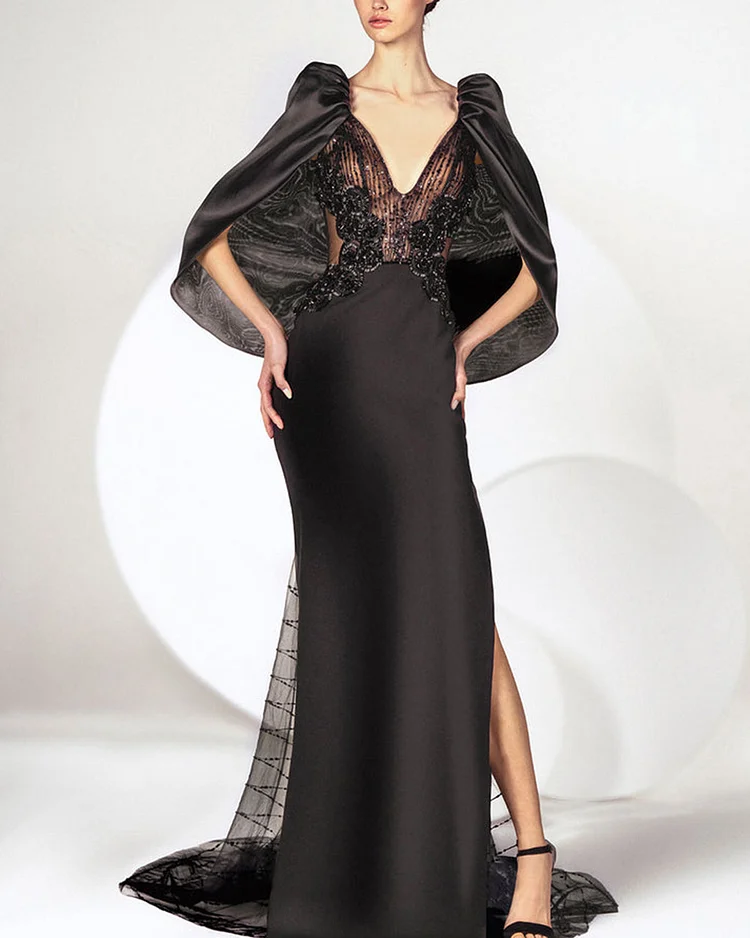 Elegant lace patchwork gown
