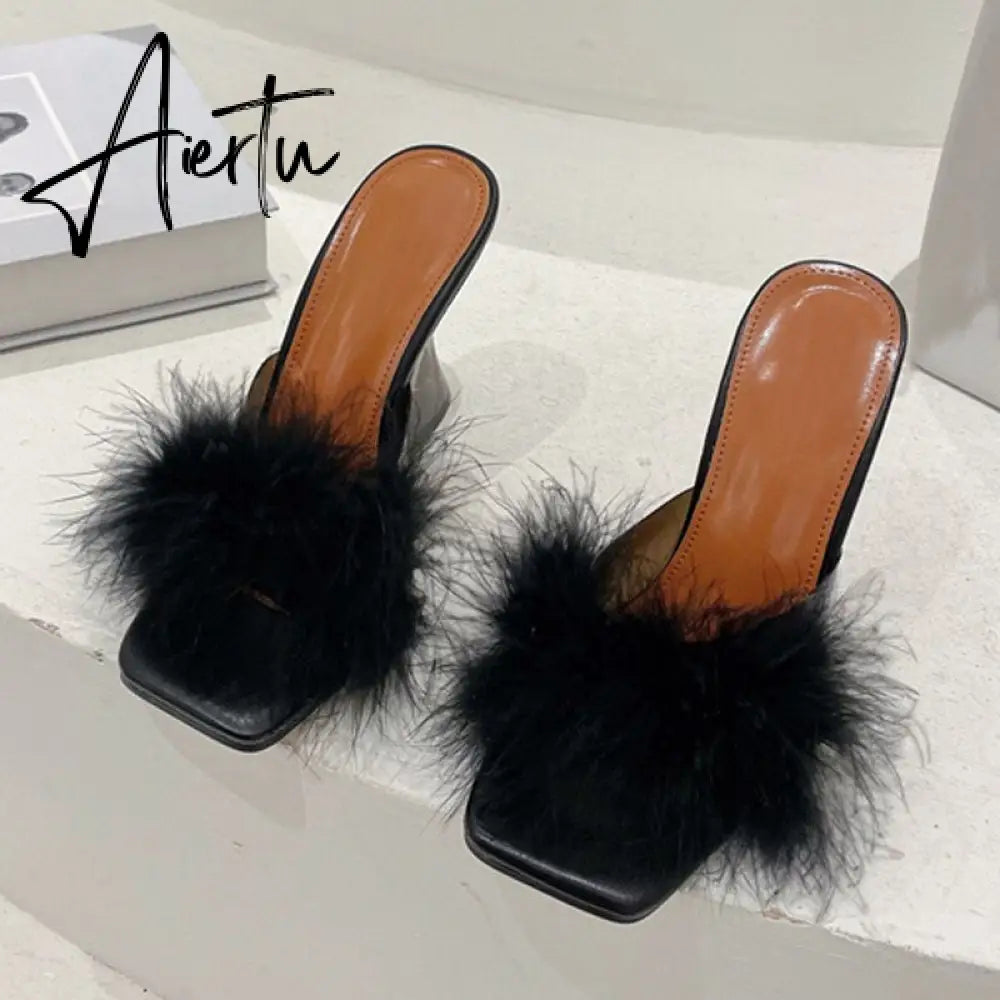 Sexy Leopard Grain PVC Transparent Slippers Women Slides Mules Gladiator Jelly Sandals Summer Open Toe Clear High Heels Shoes Aiertu