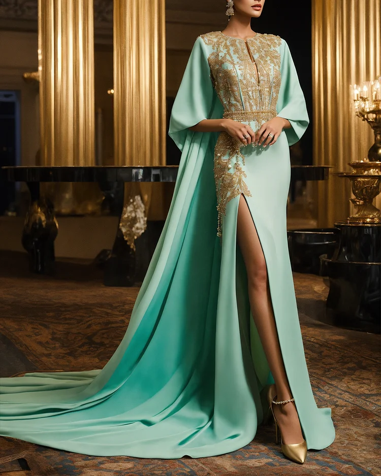 Women's Slit Embroidered Kaftan Dress