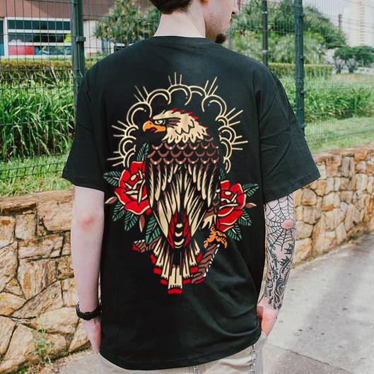 Vintage Floral Eagle Print Short-sleeved T-shirt