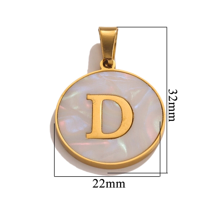 5 Pcs/package Minimalist Round Letter Stainless Steel Plating Inlay Pendant Jewelry Accessories