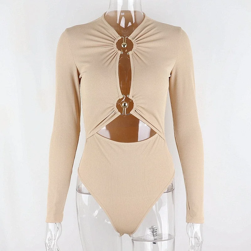 Yimunancy Long Sleeve Bodycon Bodysuit Women Cut Out Sinny Bodysuit Autumn Sexy Bodysuit Body Femme