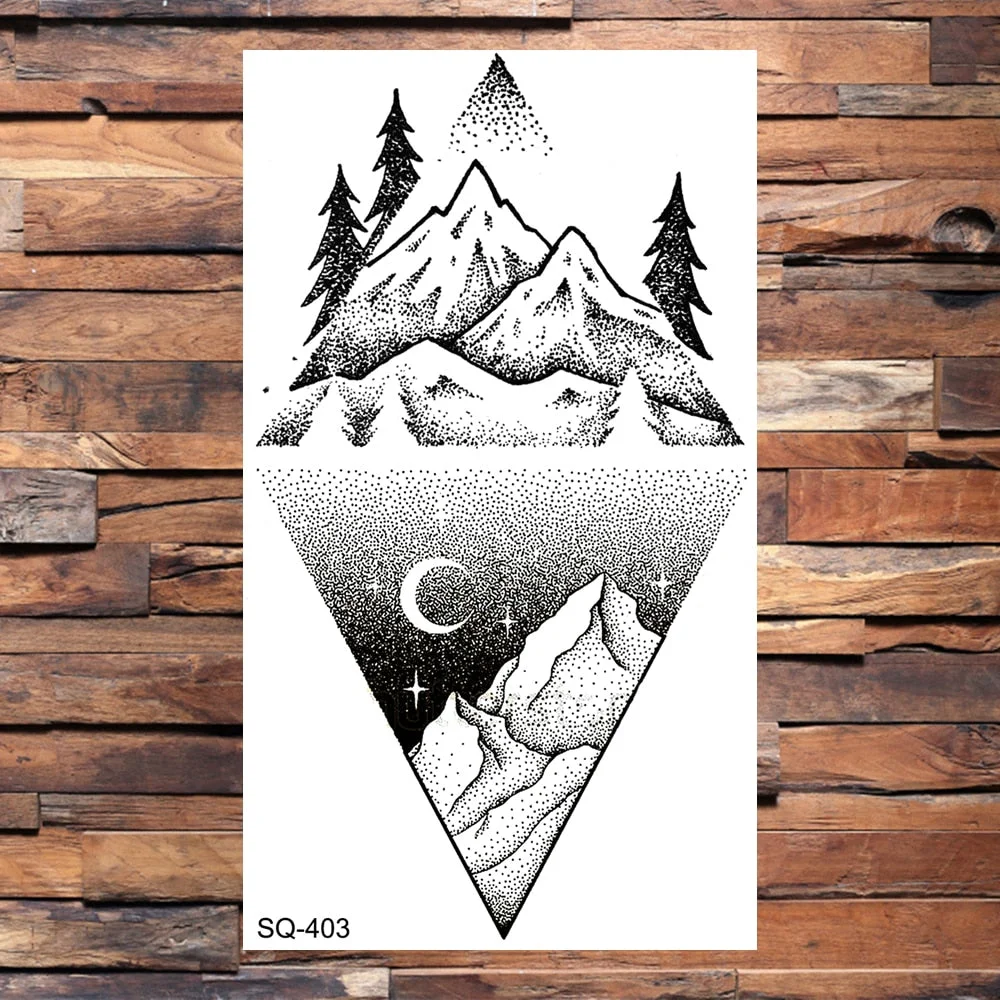 Small Forest Pine Tree Temporary Tattoos For Women Men Realistic Whale Mountain Sea Wave Fake Tattoo Sticker Arm Body Tatoos