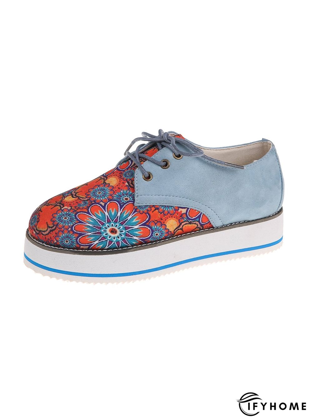 Floral Printed Patchwork Lace Up Shoes | IFYHOME