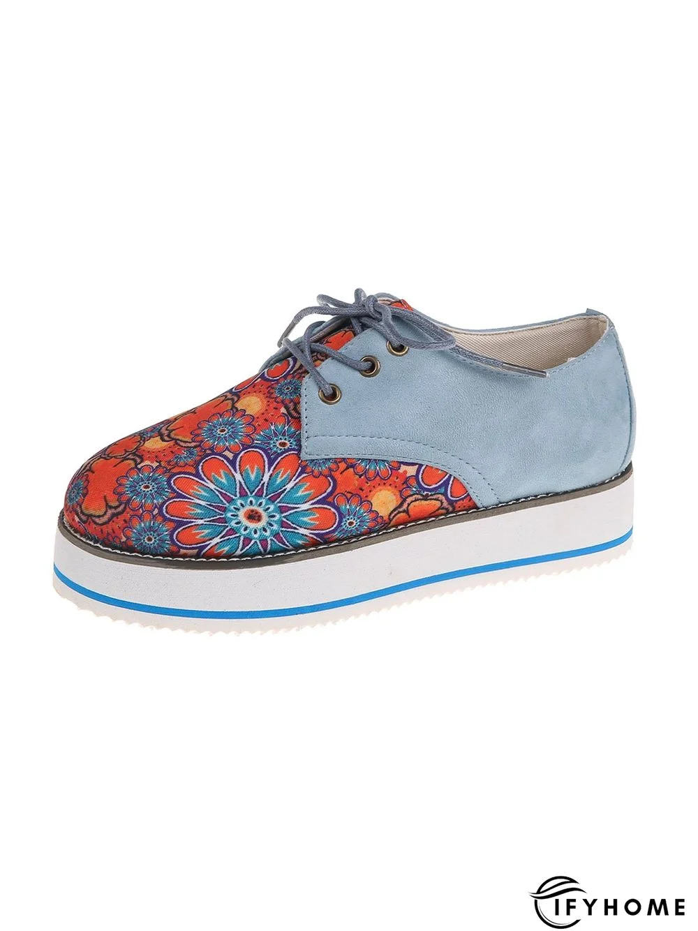 Floral Printed Patchwork Lace Up Shoes | IFYHOME