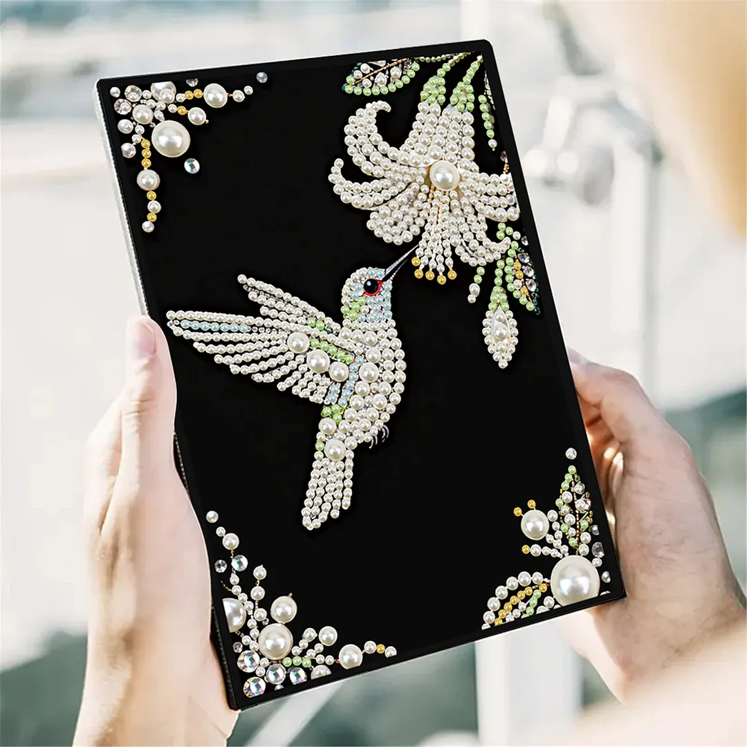 Flowers and Hummingbirds Partial Pearl DIY 50 Pages A5 Diamond Painting Notebook Special Shaped Diamond Art Diary Book Kits Wireless Strip 5D Crystal Art Paintings Sketchbook for Art Drawing