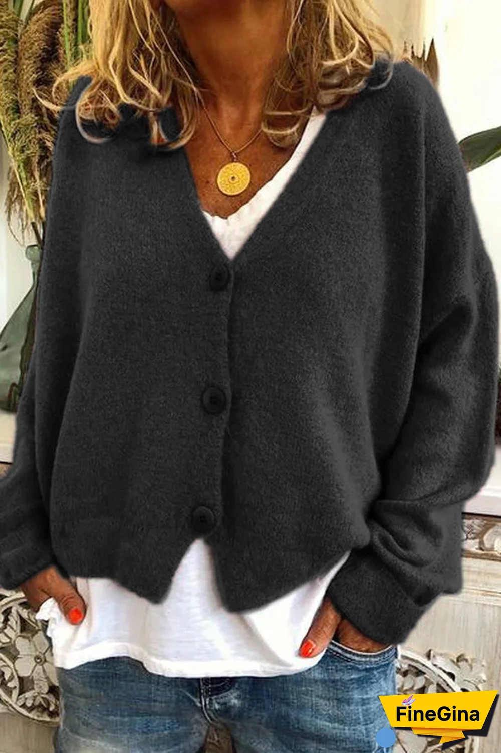 V-Neck Button Knitted Cardigan