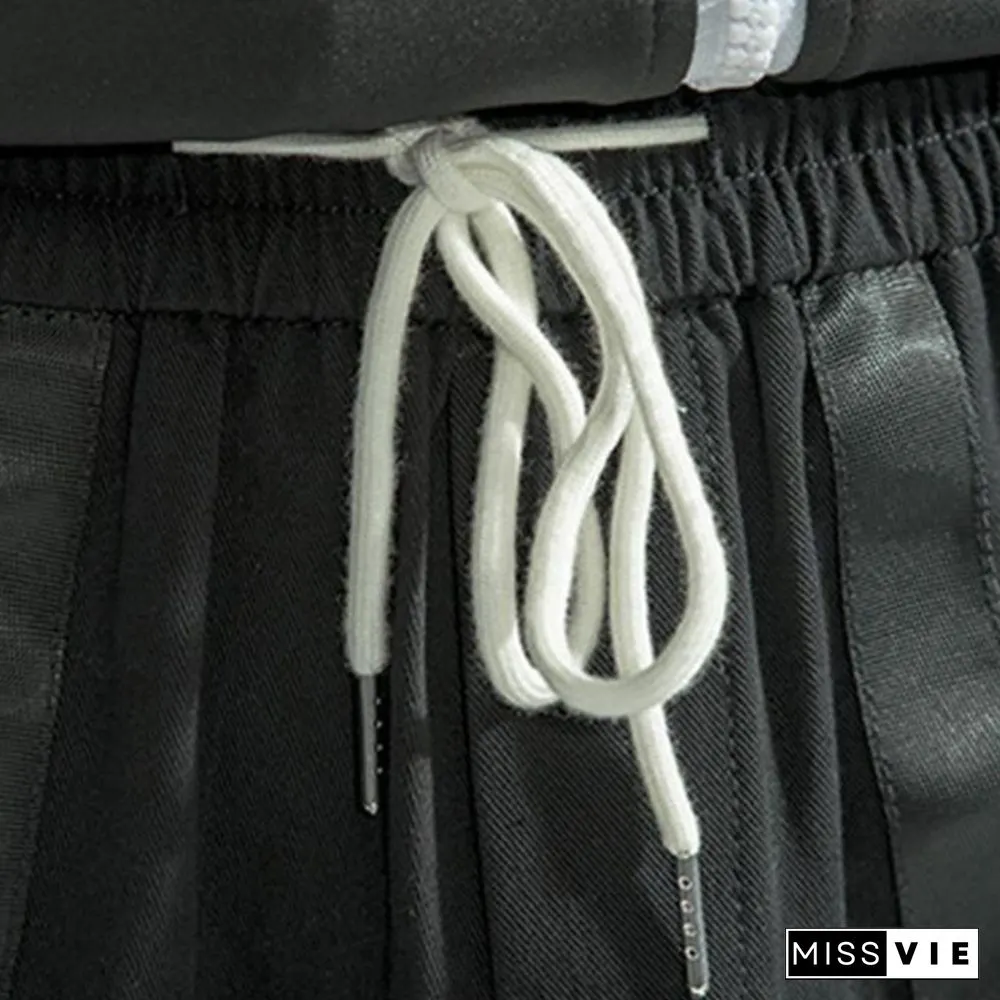 Men's Tech Style Decorative Webbing Multi-Pocket Trousers