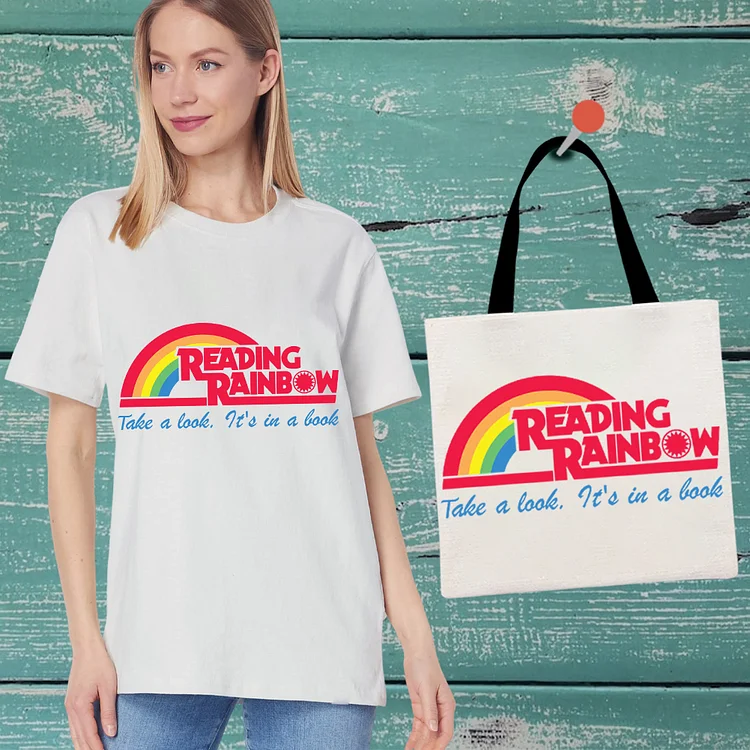 Rainbow Graphic Casual T-Shirt With Handbag -BSTC1664