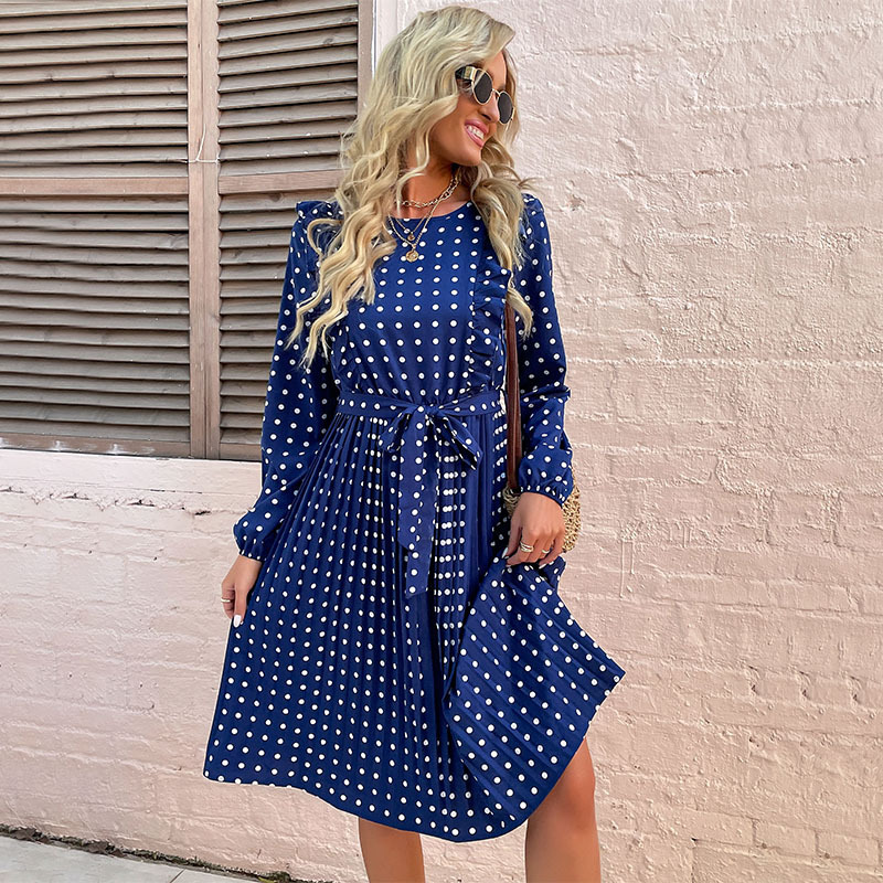 Mature Women Lotus leaf Wave Dot Autumn And Winter Casual Vacation Dress